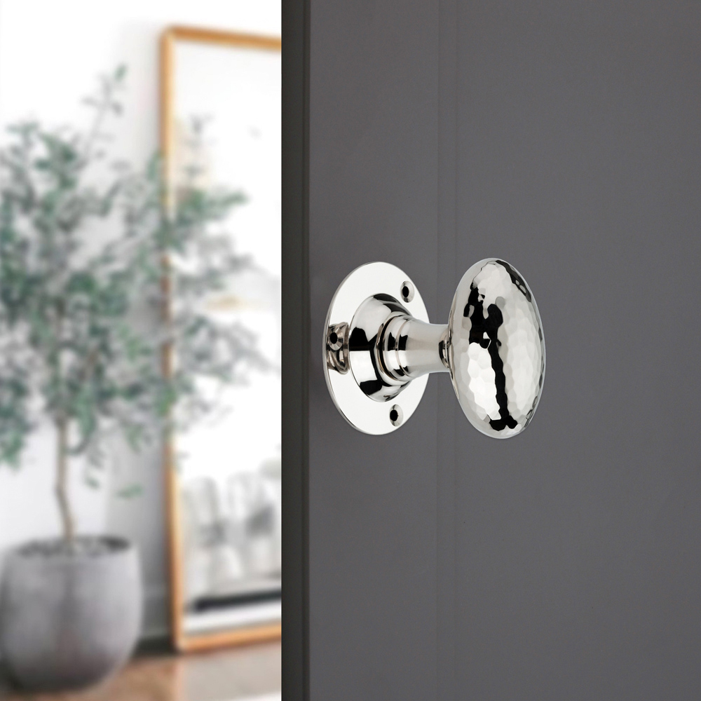 Spira Brass Polished Nickel Hammered Oval Mortice Door Knob 2 Pack Image 2