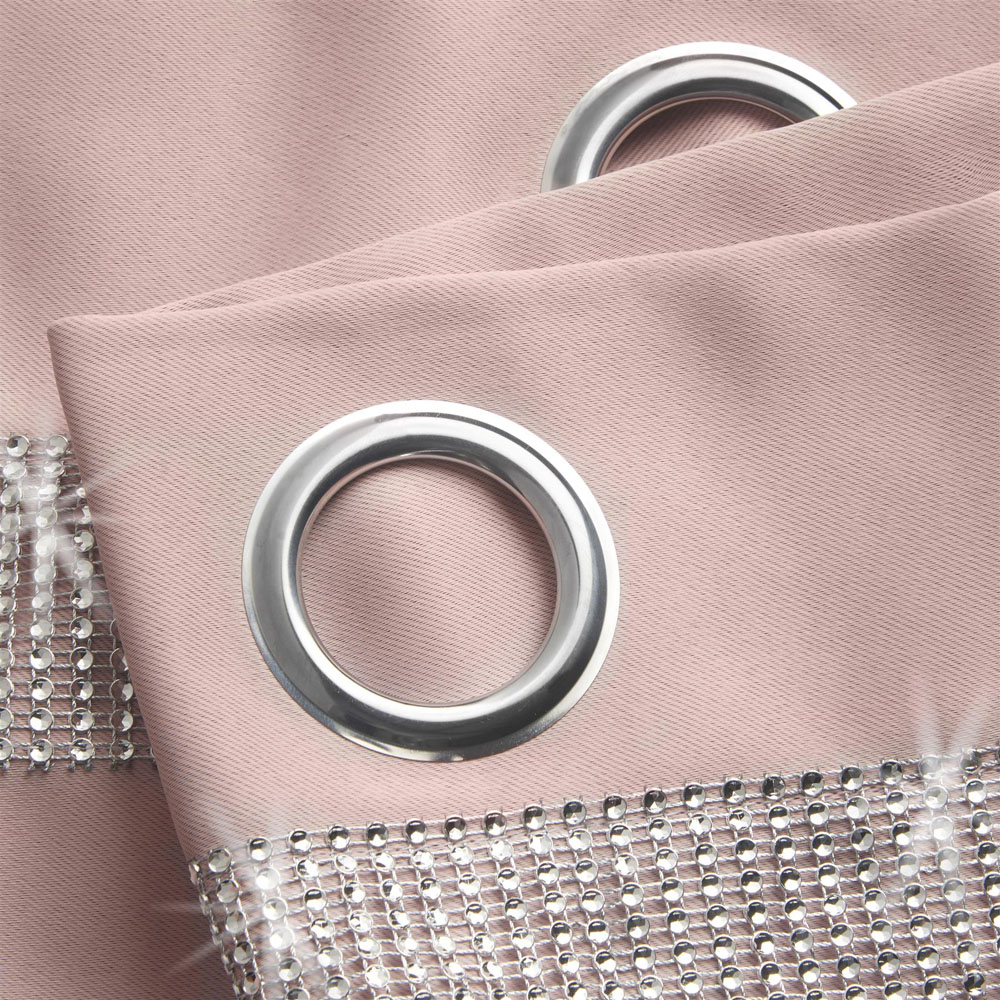 Alan Symonds Palace Blush Plain Thermal Ring Top Eyelet Curtains with Diamante Band 117 x 137cm Image 3