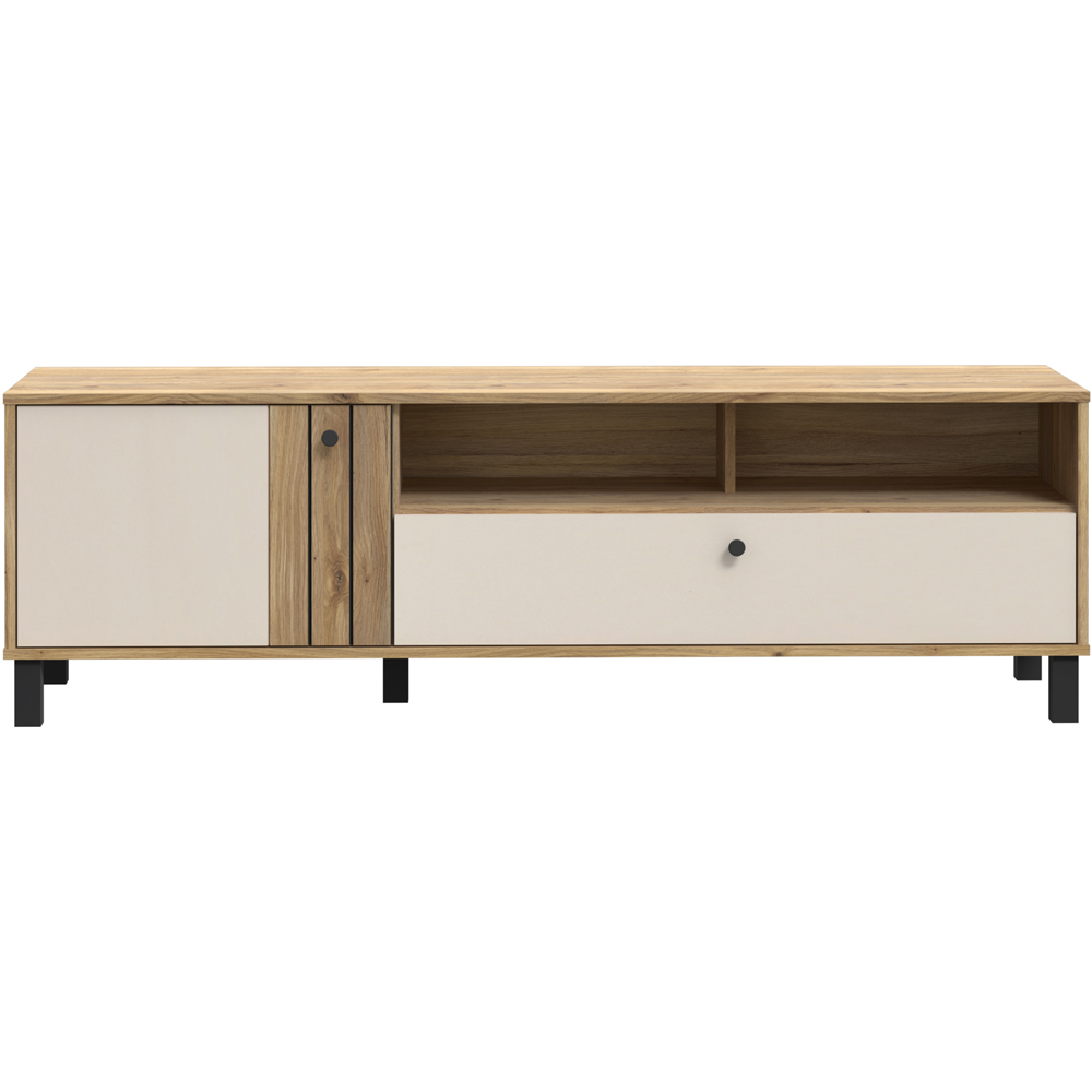 Florence Grafton Single Door Single Drawer 2 Shelf Cream and Oak TV Unit Image 3