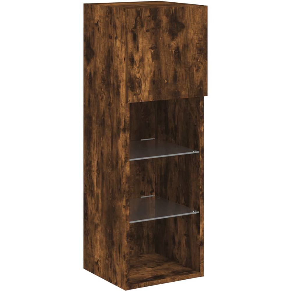 vidaXL Single Door 3 Shelf Smoked Oak Wooden TV Cabinet with LED Set of 2 Image 3