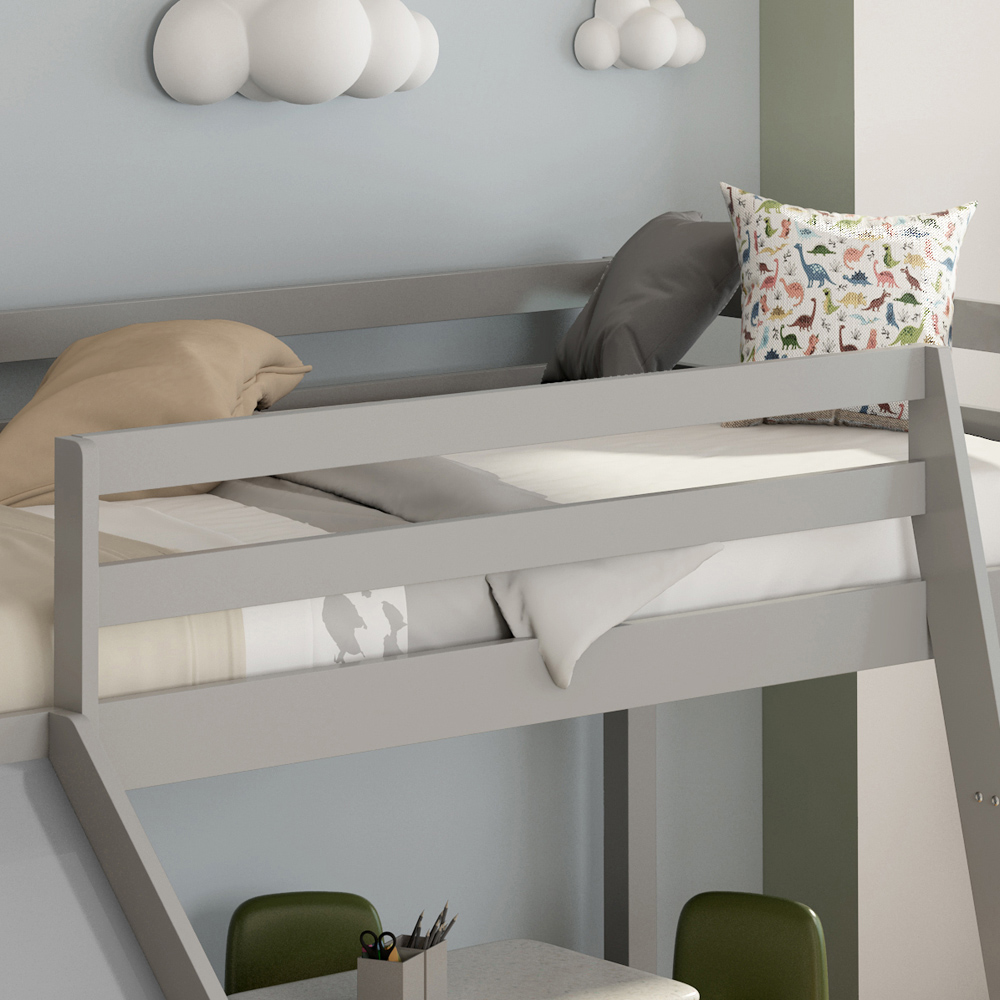 Portland Single Grey Wooden Mid Sleeper with Slide and Mattress Image 5