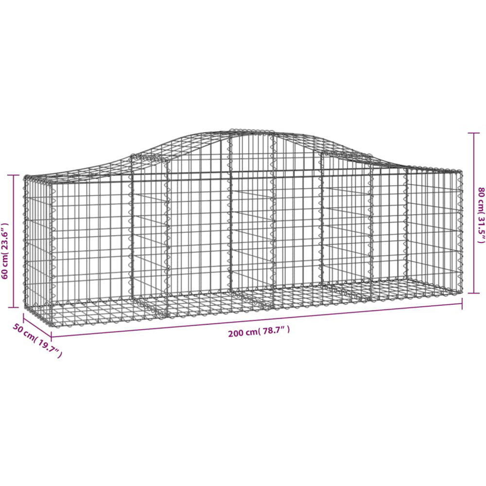 vidaXL Silver Galvanised Iron Arched Gabion Basket 60/80 x 200 x 50cm Image 6