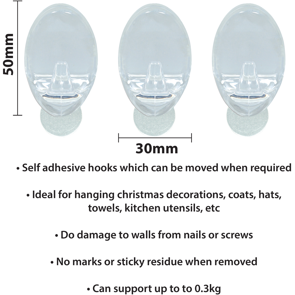 St Helens Oval Shape Reusable Plastic Self Adhesive Hook 3 Pack Image 5
