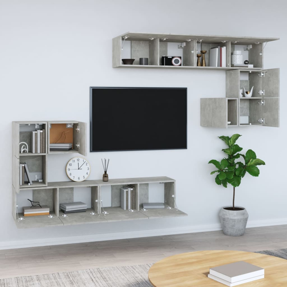 vidaXL 14 Door Concrete Grey Wall Mounted TV Cabinet Image 1