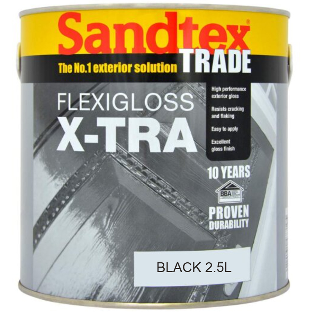 Sandtex Trade Flexigloss X-Tra Black High Gloss Paint 2.5L Image 2