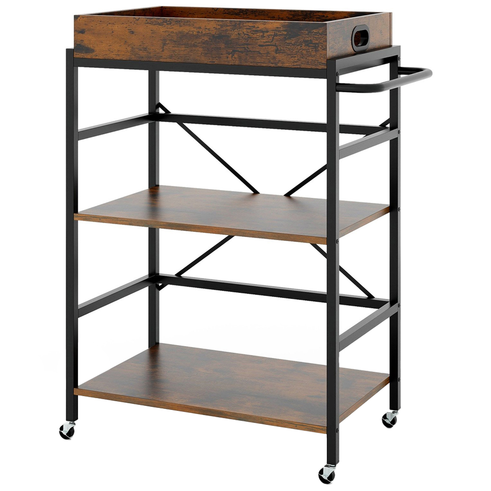 Costway 3 Shelf Rustic Brown Drinks Trolley Image 1