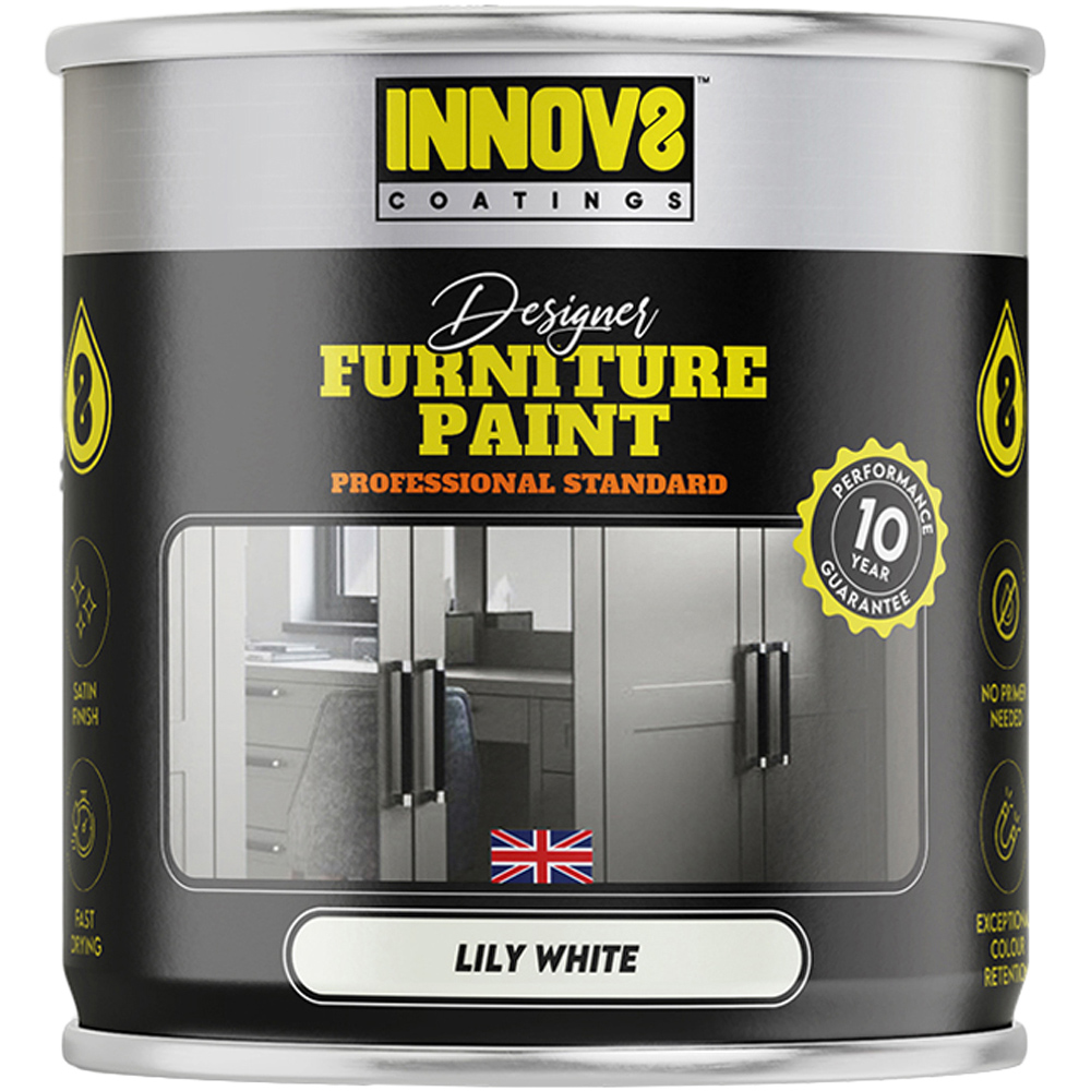 Innov8 Coatings Designer Lily White Satin Finish Furniture Paint 750ml Image 2