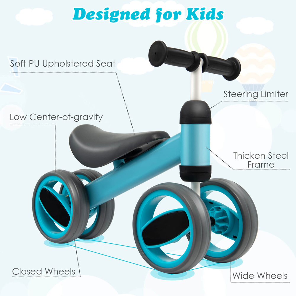 Costway Blue Baby Balance Bike with 4 Wheels Image 5