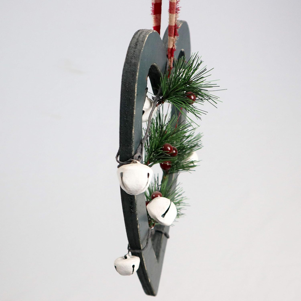 Shatchi Green Heart Wooden Hanging Christmas Decoration 30cm Image 4