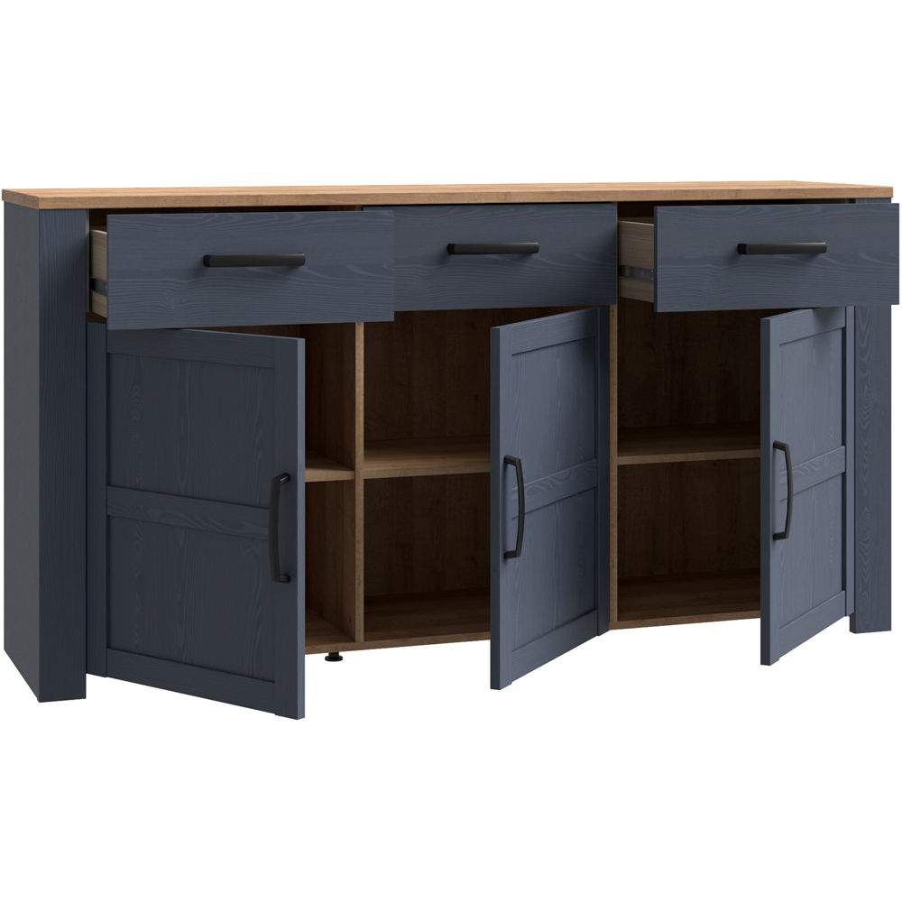 Florence Bohol 3 Door 3 Drawer Navy Riviera Oak Sideboard Image 4