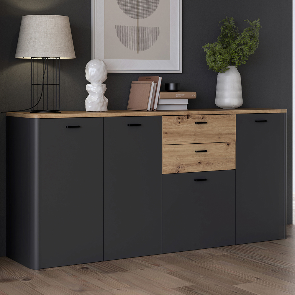 Florence Klara 4 Door 2 Drawer Grey and Oak Sideboard Image 1