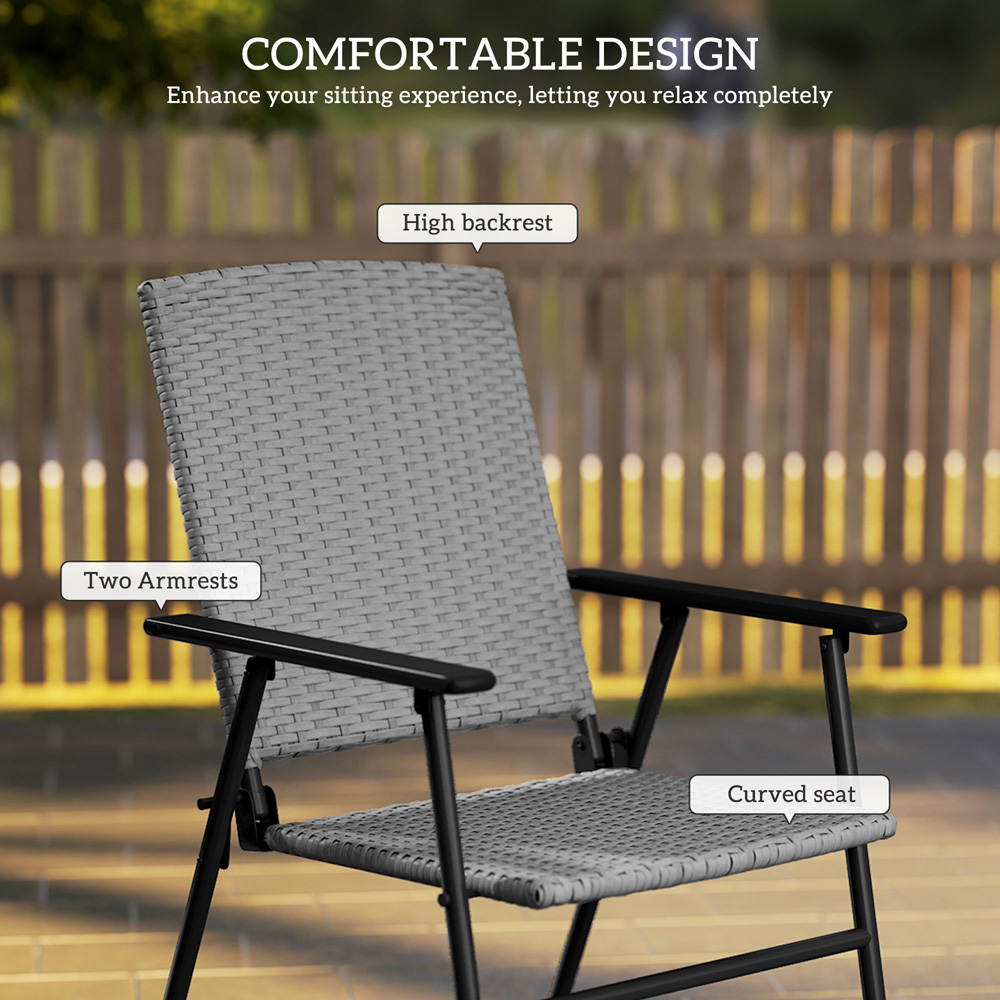 Outsunny 2 Piece Grey Rattan Foldable Chair Set Image 5
