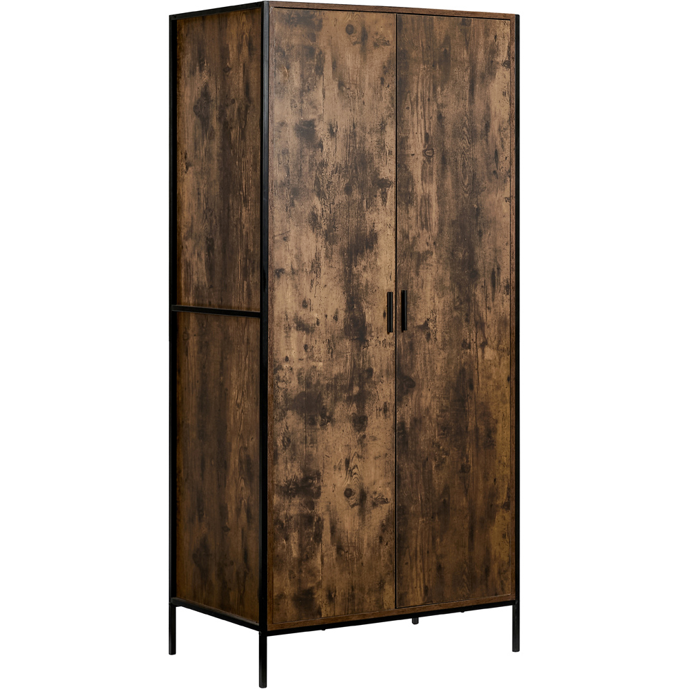 Vida Designs Brooklyn 2 Door Dark Wood Industrial Wardrobe with Hanging Rail and Shelf Image 2