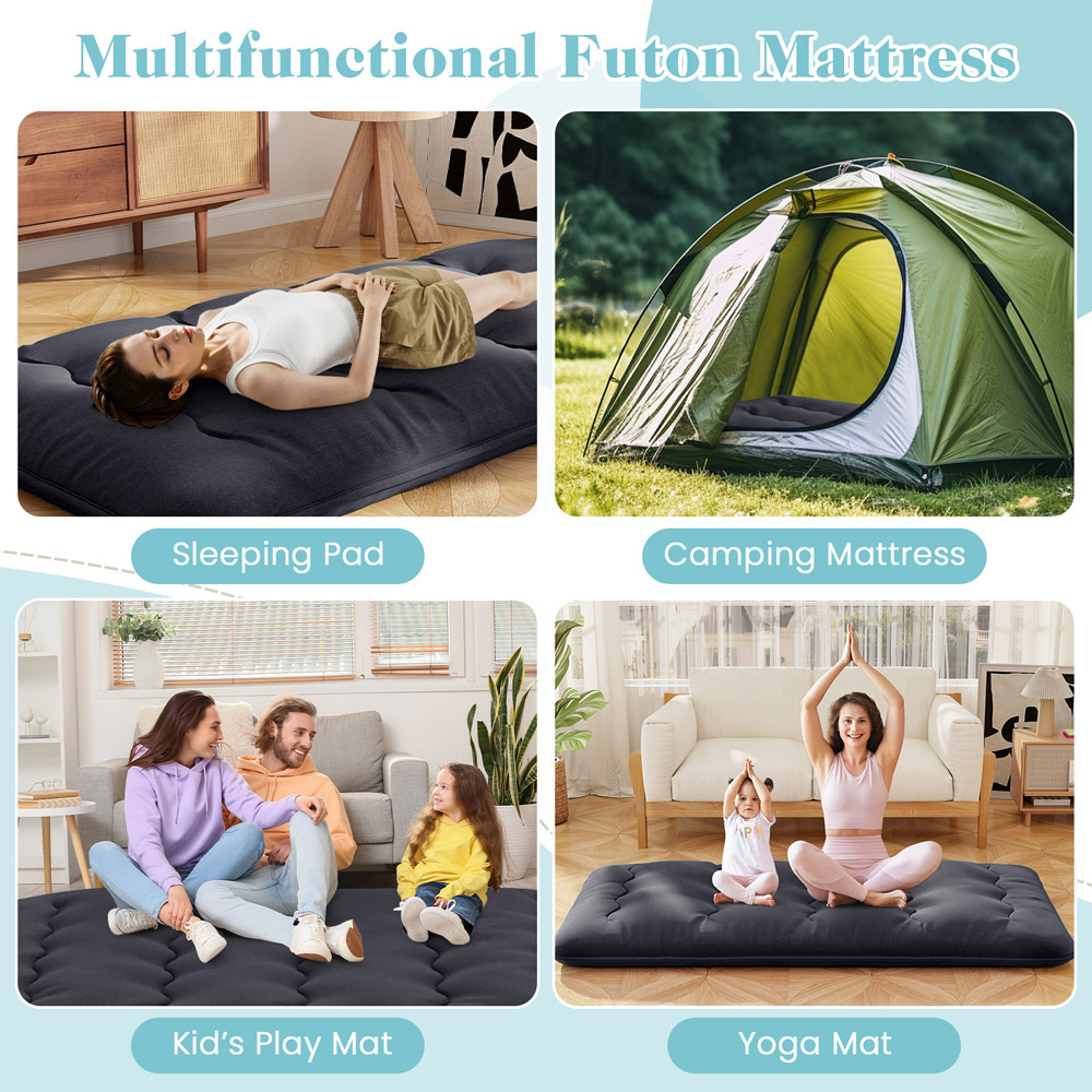 Costway Compact Double Black Japanese Futon Floor Mattress with Bag Image 5