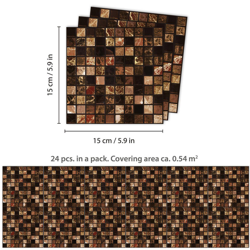 Walplus Metallic Brown Marble Mosaic Self Adhesive Tile Sticker 24 Pack Image 6