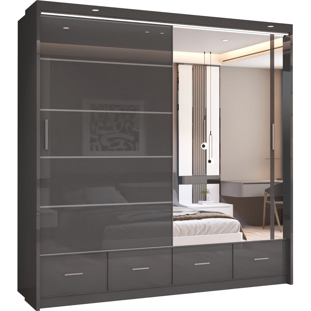 Sliding Wardrobes 4U 2 Sliding Door Grey Modern High Gloss Mirrored Wardrobe Image 2