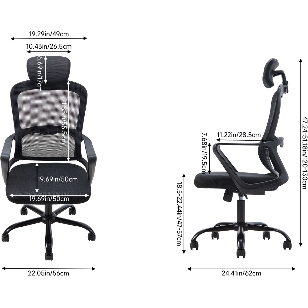 Living and Home Black Mesh Reclining Office Chair Image 9