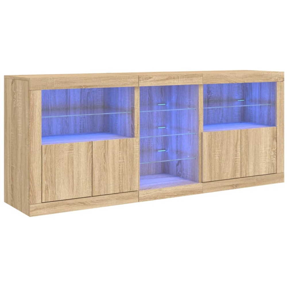 vidaXL 4 Door 8 Shelf Sonoma Oak LED Sideboard 3 Piece Image 2