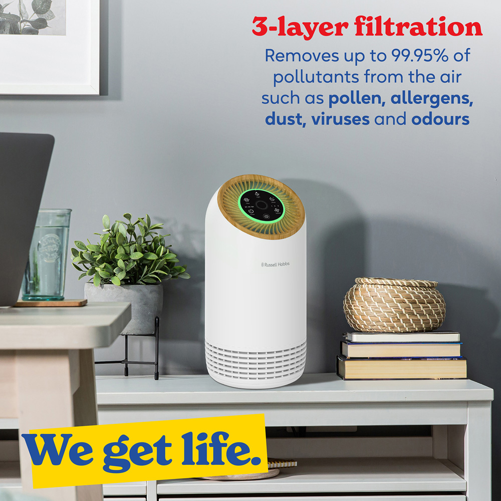 Russell Hobbs Wood and White Clean Air Compact 2 Air Purifier Image 7