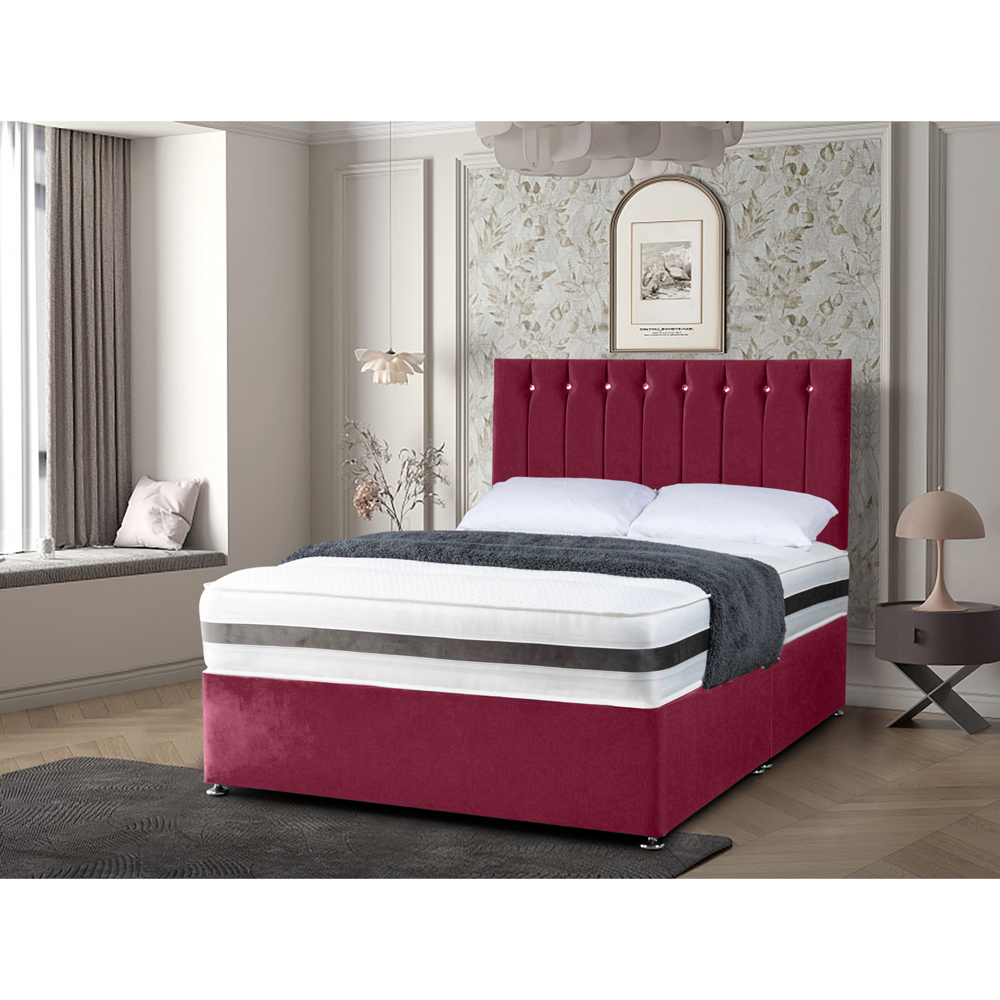 Eleganza Home Cocoon Small Double Maroon Plush Velvet Divan Bed with Headboard Image 2