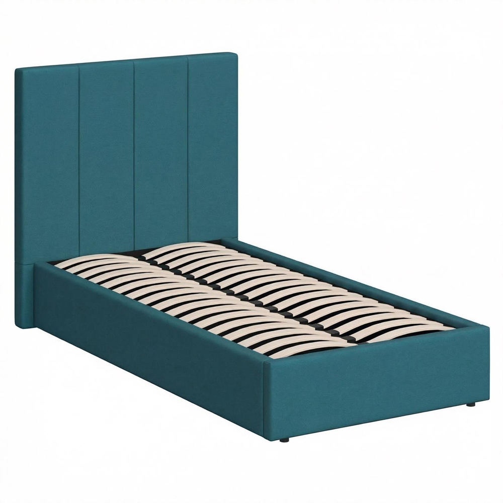 FWStyle Hoscar Single Dolphin Blue Upholstered Lift-Up Ottoman Bed Frame with Ribbed Headboard Image 5