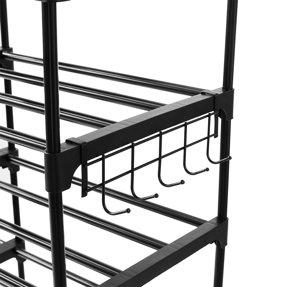 H&O Direct 12 Shelf Large Metal Shoe Rack with Boot Storage and Hooks Image 4