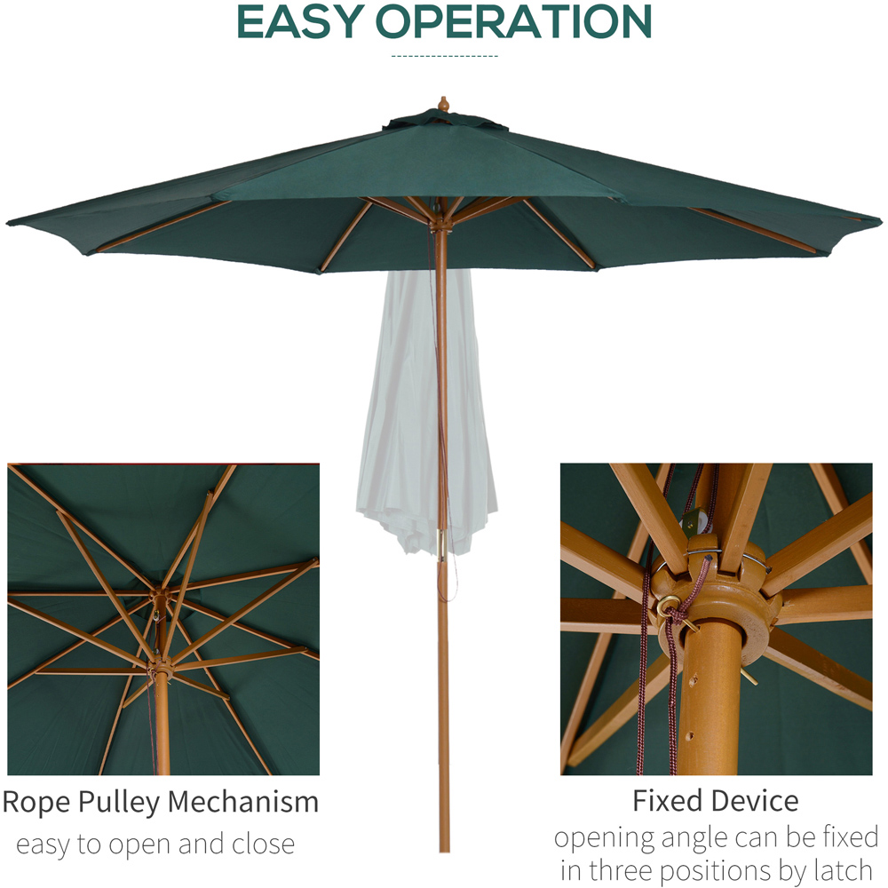 Outsunny Dark Green Wooden Rope Pully Parasol 3m Image 5