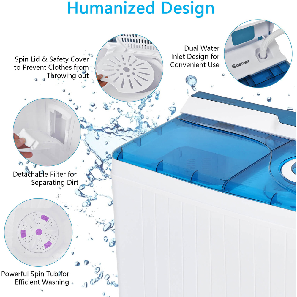 Costway Blue Portable Twin Tub Wash Machine with Spin Dryer Image 7