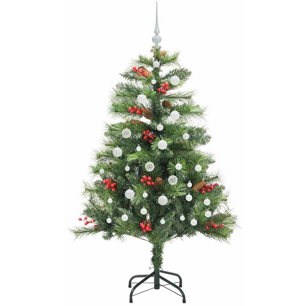 vidaXL 150 LED Pre-Lit White Baubles Green Artificial Christmas Tree 5ft Image 4
