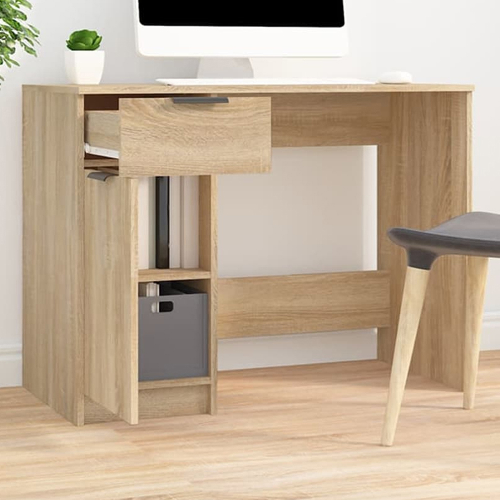 vidaXL Single Door Single Drawer Computer Desk Sonoma Oak Image 1