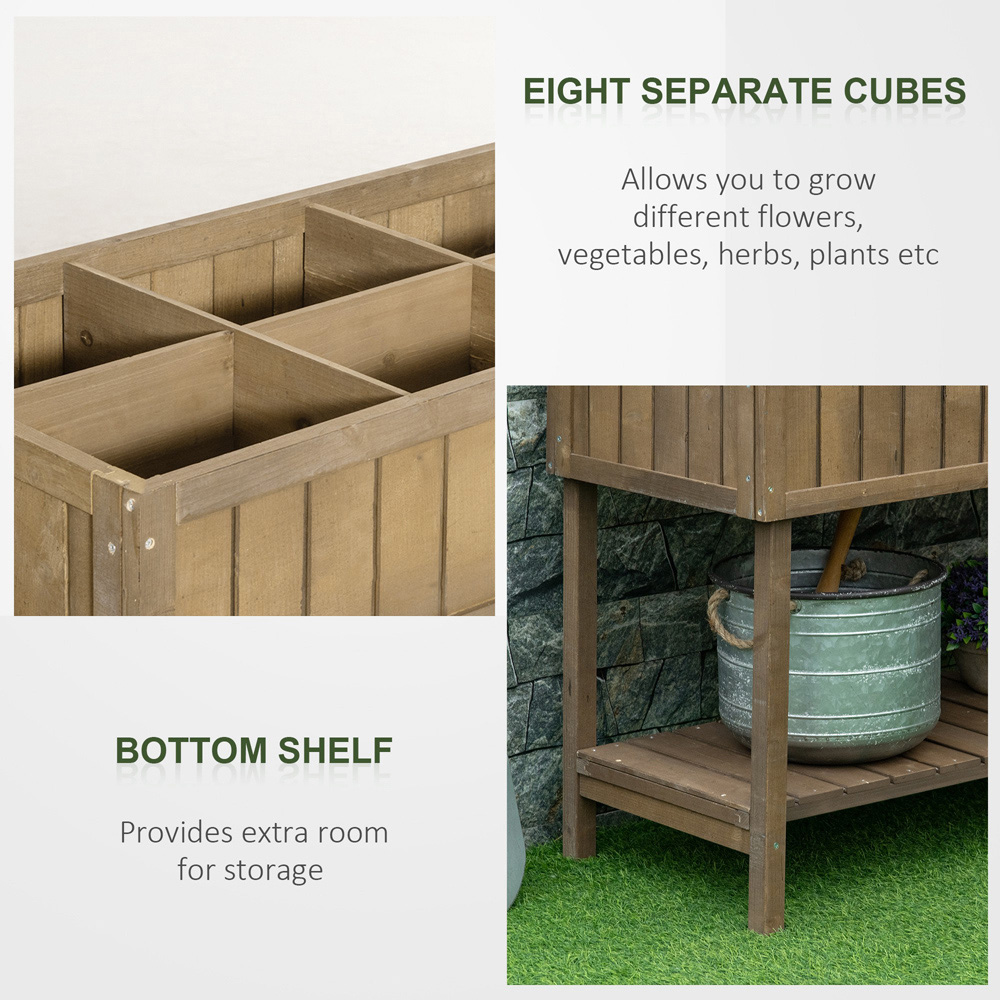 Outsunny Brown Wooden 8 Cube Herb Planter Stand with Shelf Image 4