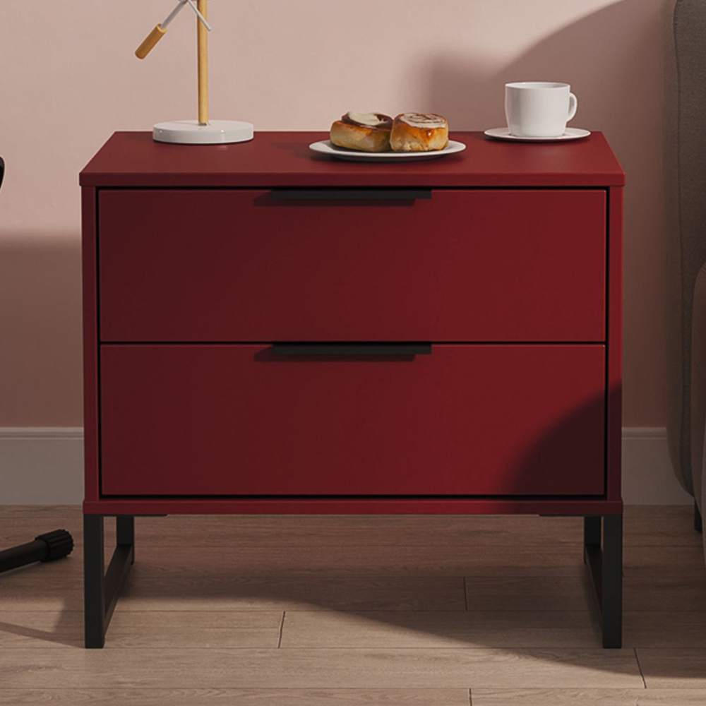 Crowndale Hong Kong 2 Drawer Red Matt Side Table Ready Assembled Image 1