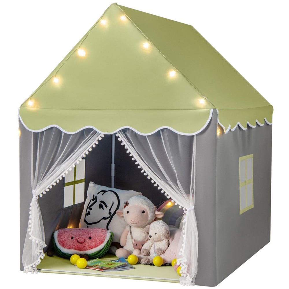 Costway Kids Light Green Large House Play Set with Mat and Star Lights Image 1