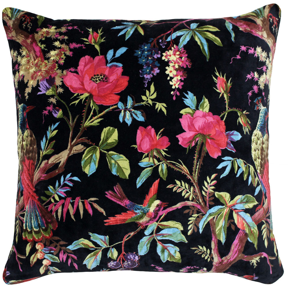 Paoletti Paradise Black Velvet Cushion Image 1