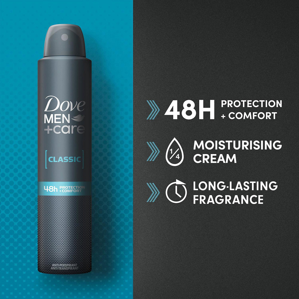 Dove Men+ Care Classic Sweat Protection Anti-Perspirant Deo 200ml 24 Pack Image 5