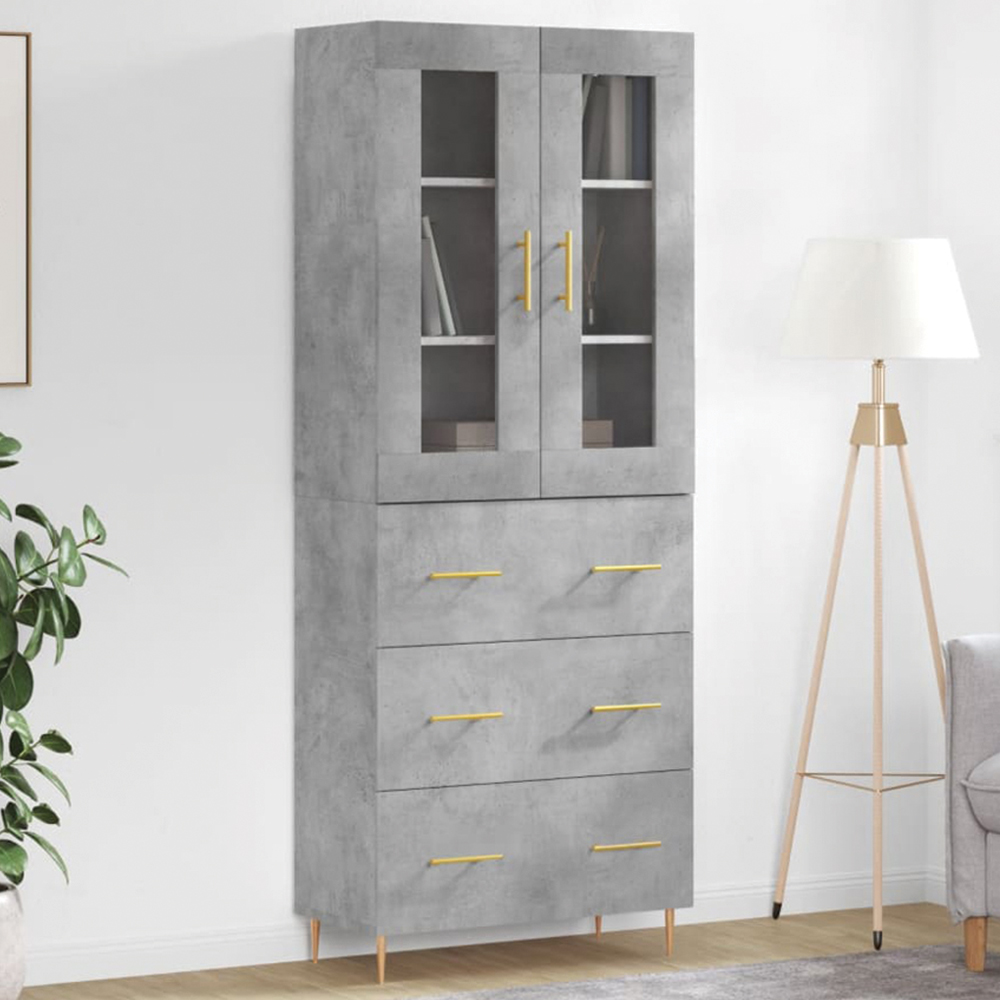vidaXL 2 Glass Door 3 Drawer Highboard with Gold Handle and Legs Image 1
