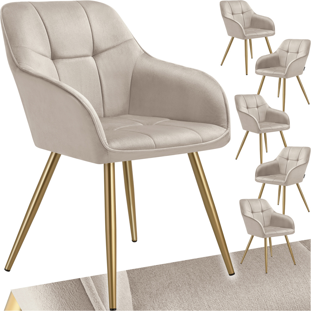 Tectake Marilyn Tauper and Gold Quilted Velvet Continuous Backrest Chair Set of 6 Image 2