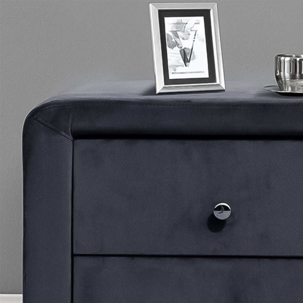 Brooklyn 2 Drawer Grey and Chrome Plush Velvet Bedside Table Image 2