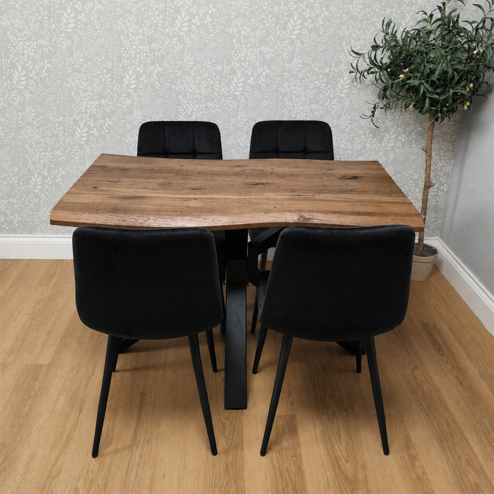 Kosy Koala 4 Seater Wooden Effect Velvet Dining Set Black Image 3
