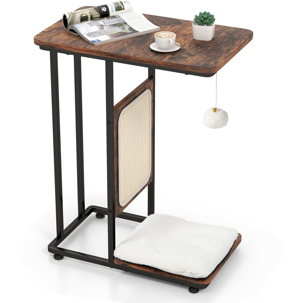Costway Rustic Brown Side Table with Cat Tree Image 2
