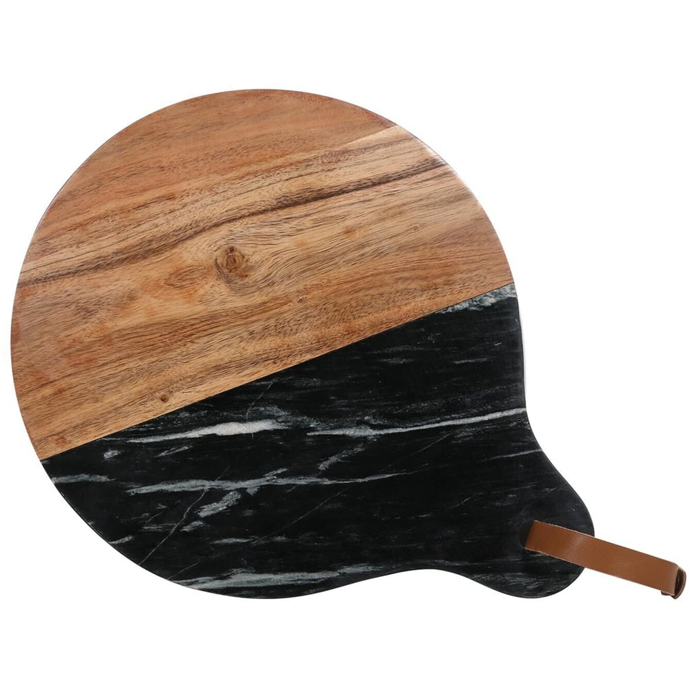 Round Black Marble Acacia Board Image 1