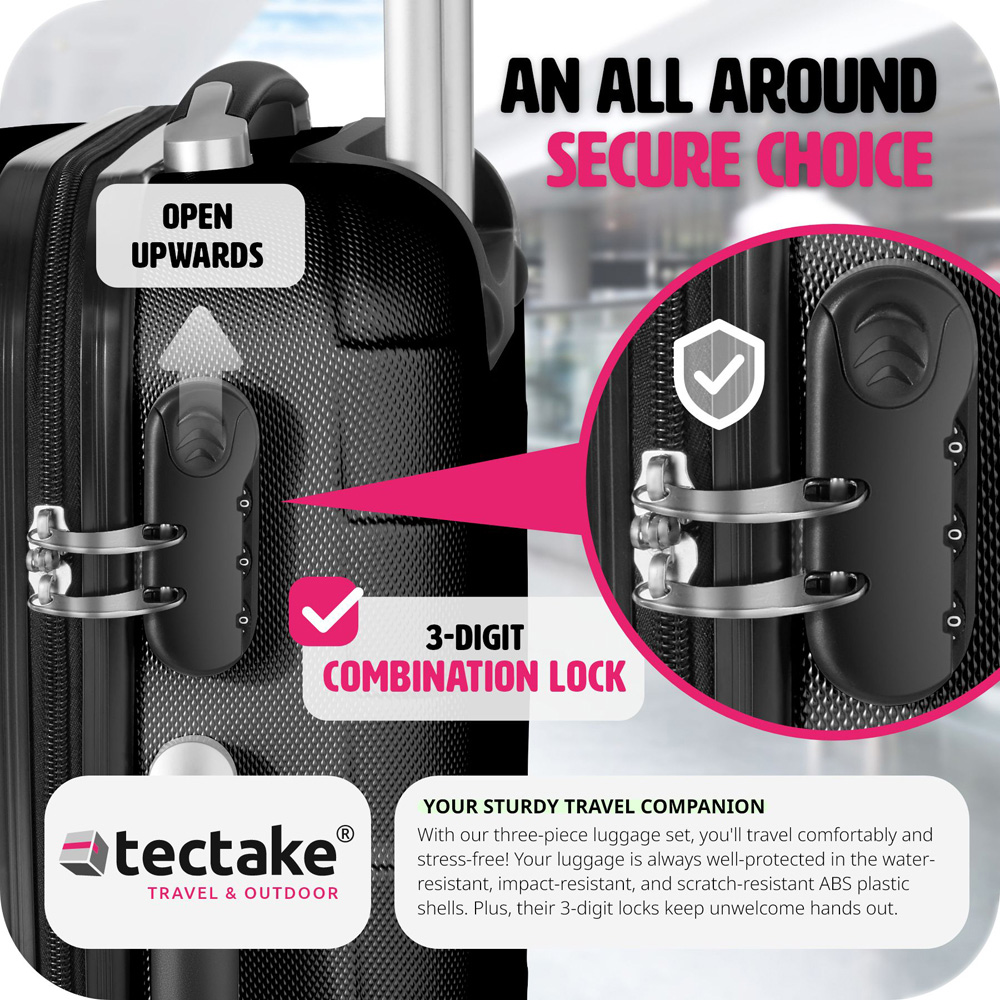 Tectake Set of 3 Black Hard Shell Travel Suitcase Set with Removable Wheels Image 5