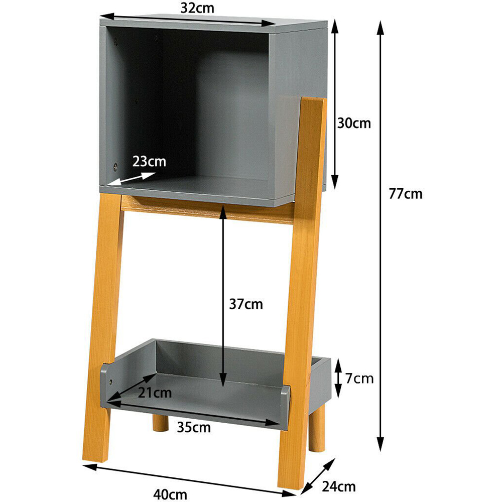 Costway Single Shelf Storage Cube Grey Bedside Table Image 7
