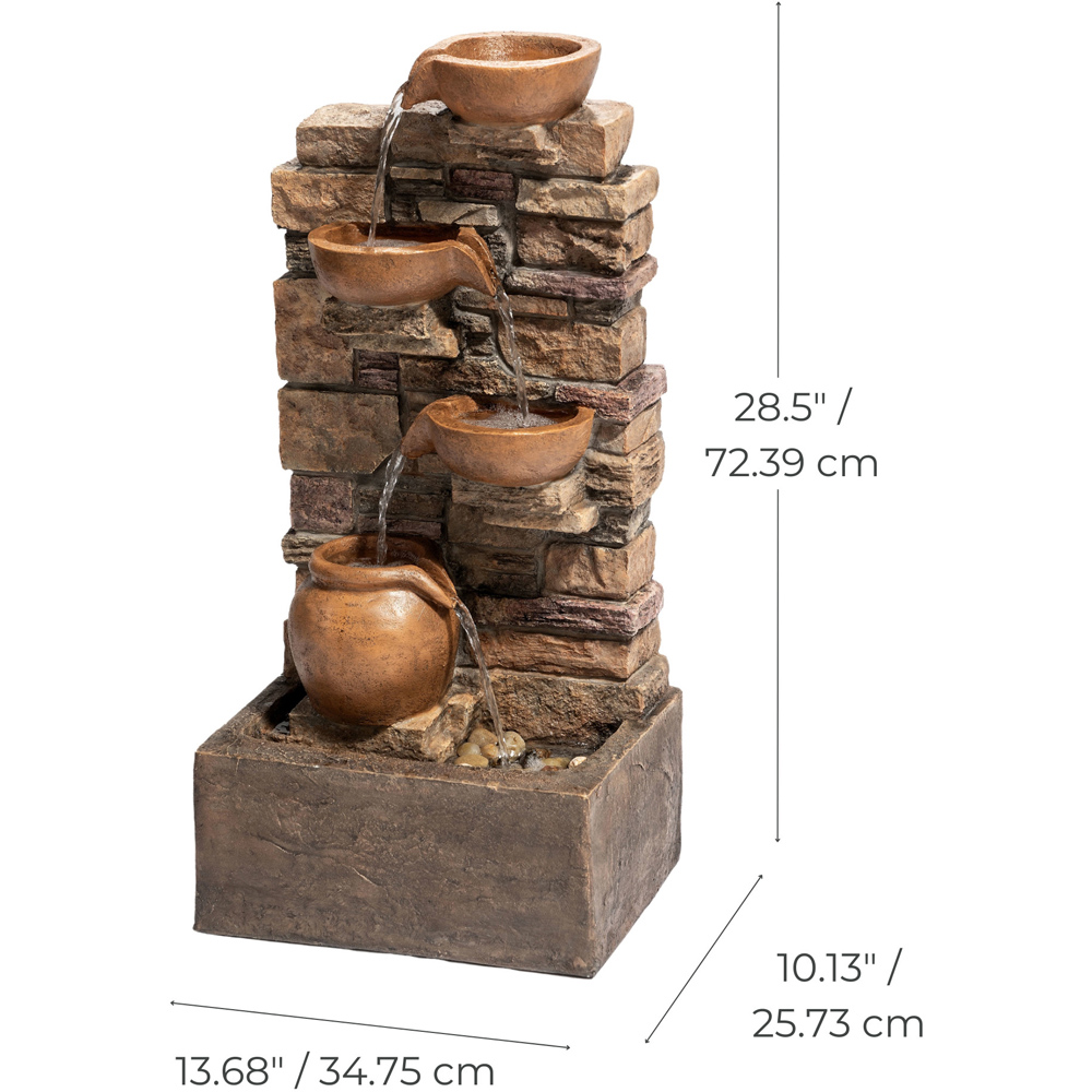 Teamson Home 4-TierLED Brown Cascading Bowl Stacked Stone Outdoor Waterfall Fountain Image 8