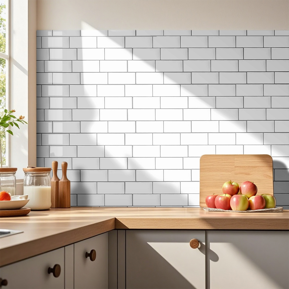 Living and Home Brick Effect Light Beige Rectangle Self Adhesive Wall Sticker 10 Pack Image 1