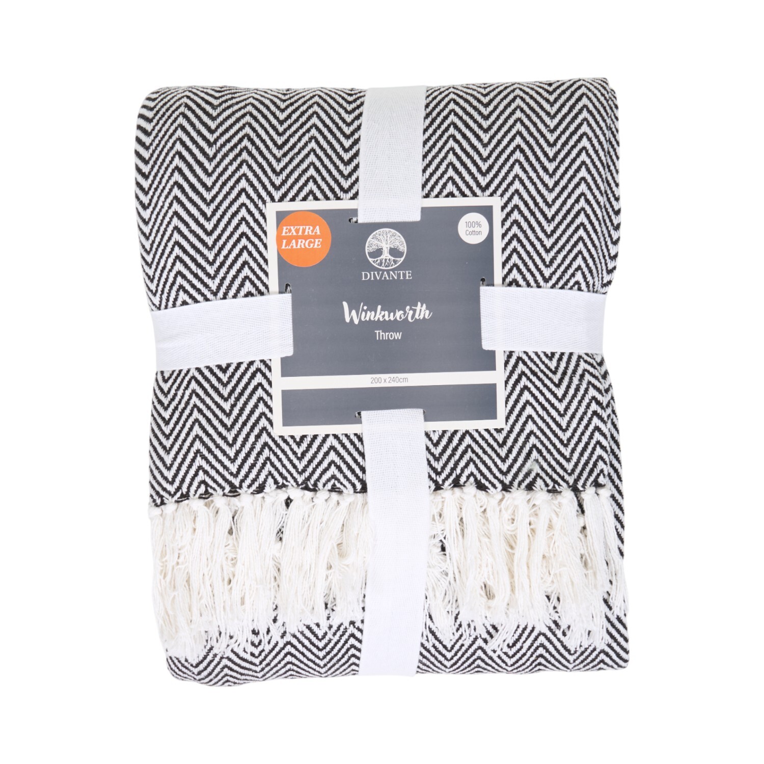 Winkworth Herringbone Pattern Throw Black Image 1