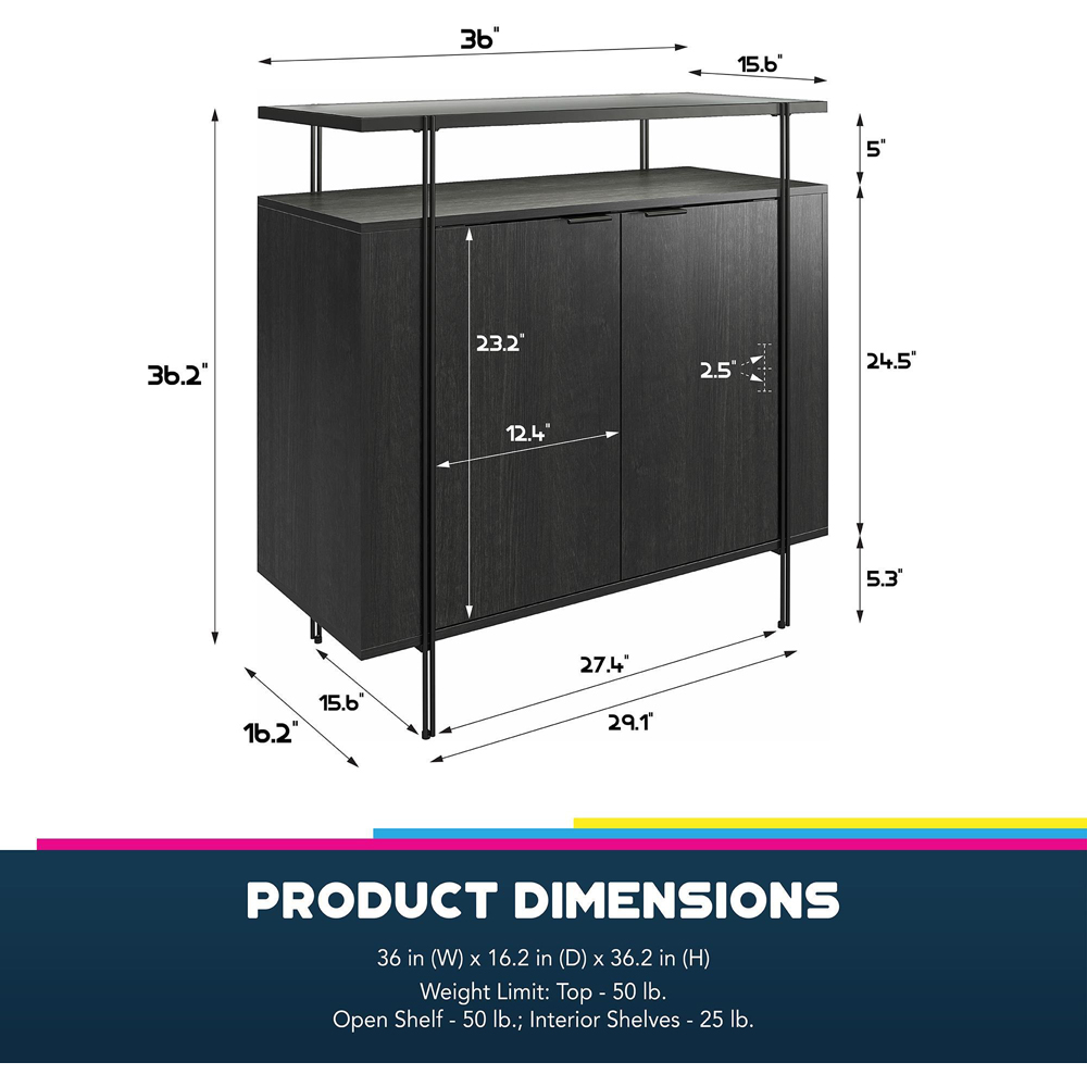 Dorel Wainwright 2 Door Black Oak Bar Cabinet Image 7