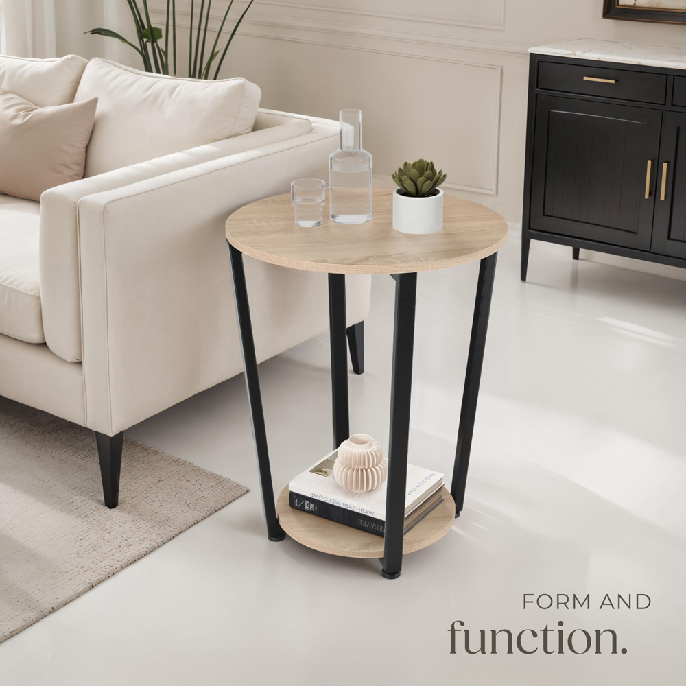 Tectake Swindon Single Shelf Round Sonoma Oak Bedside Table Image 8