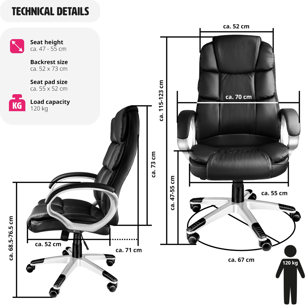 tectake Jonas Black Height Adjustable Padded Office Chair Image 9