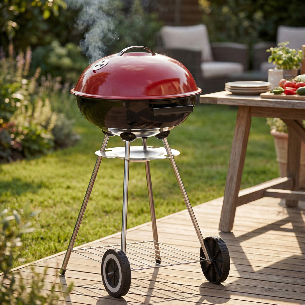 GARDEN VIDA Memphis Red and Black Freestanding Kettle Grill BBQ Image 2